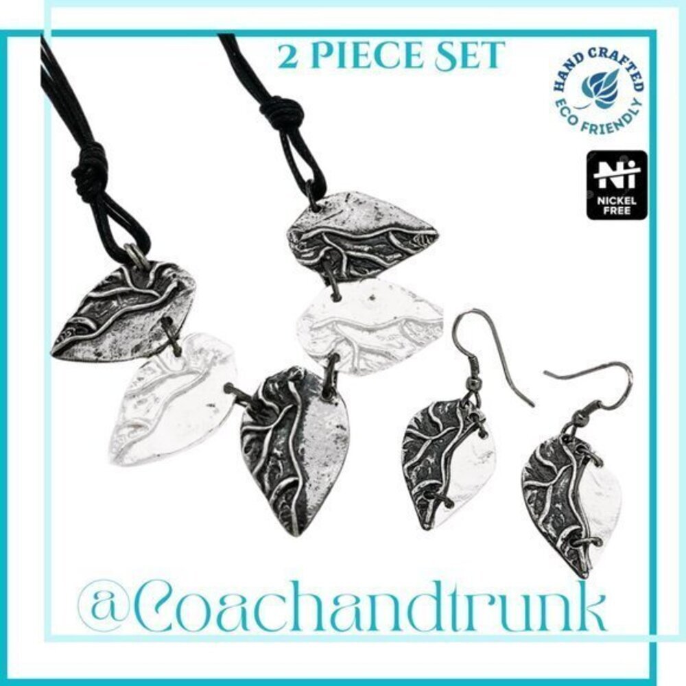 New With Tags Artisan Crafted Hypoallergenic Pewter Necklace & Earrings Set